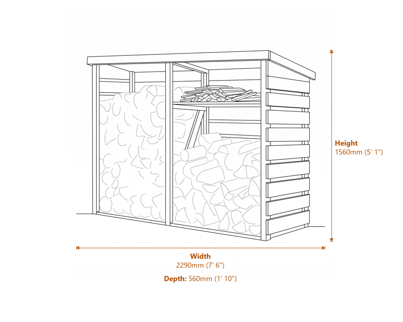 7x1 Large Log Store dimensions diagram
