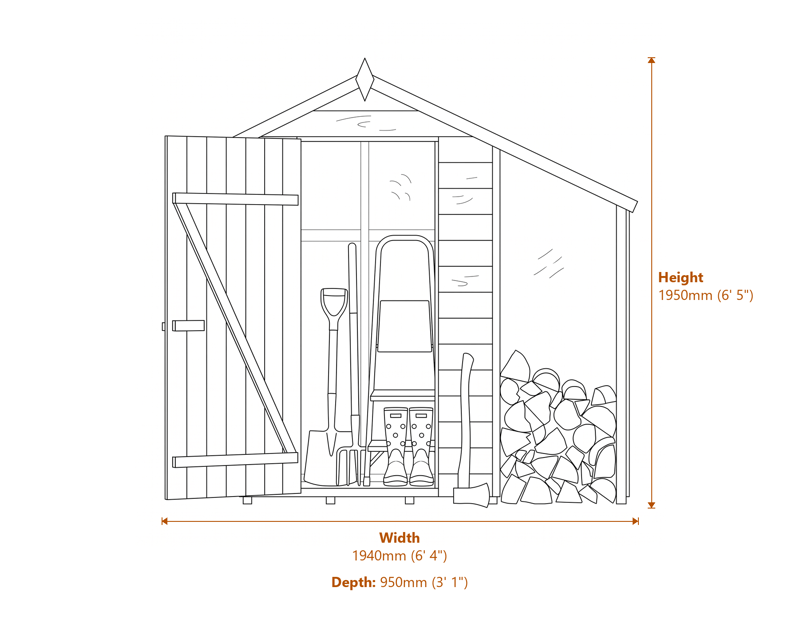 Oxford 4x3 Shed With Lean To dimensions diagram