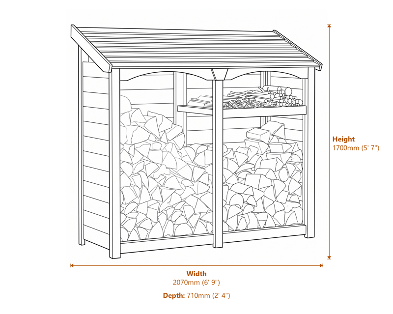 6x2 Premium Heritage Double Log Store dimensions diagram