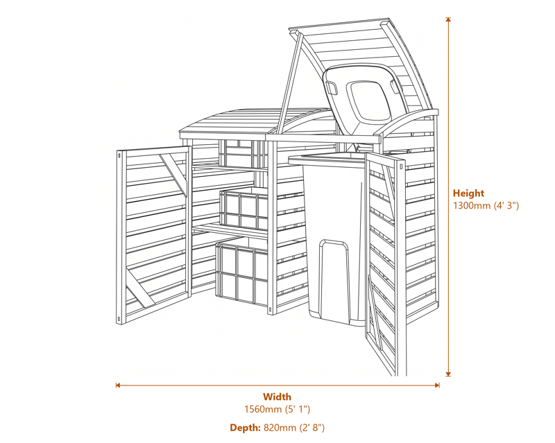 5x2 Single Bin With Box Store dimensions diagram