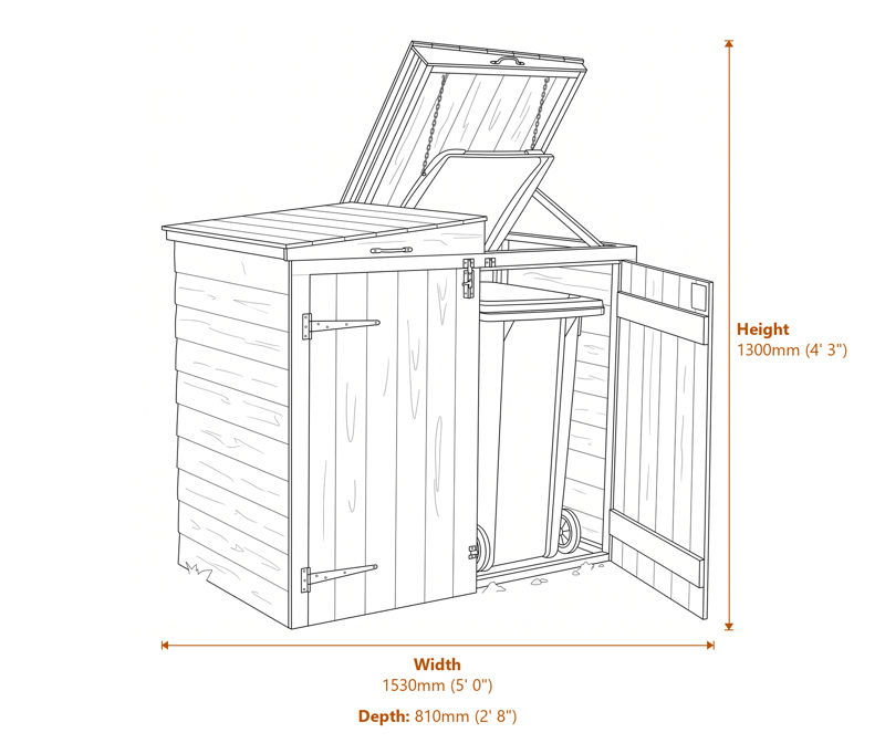 5x2 Apex Double Bin Store dimensions diagram
