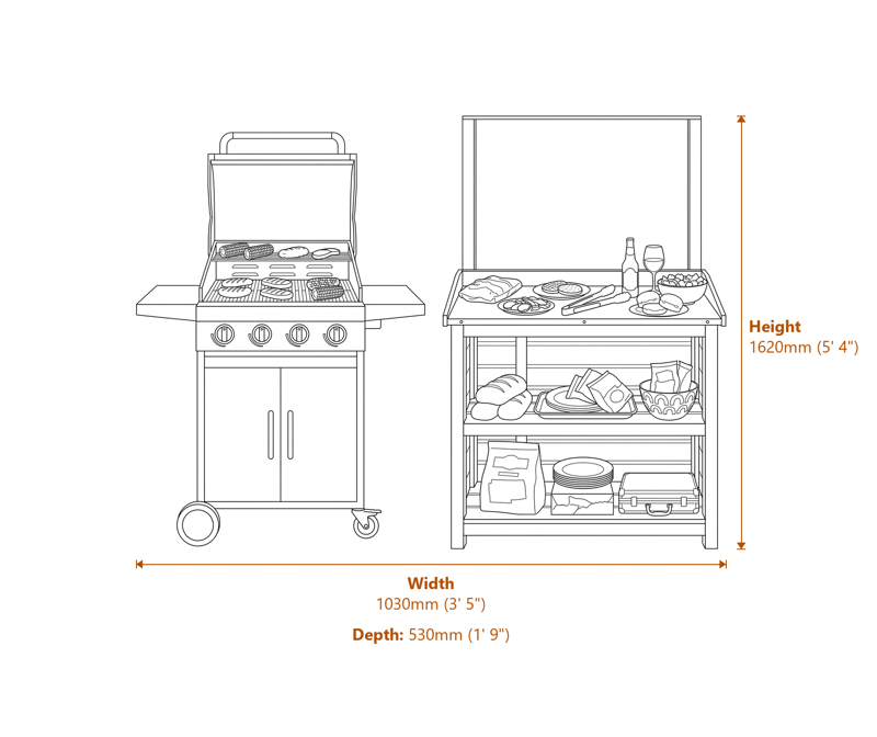 3x1 Barbeque Servery dimensions diagram