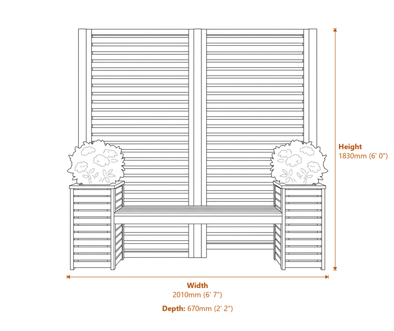6x2 Garden Creations Seat Set dimensions diagram