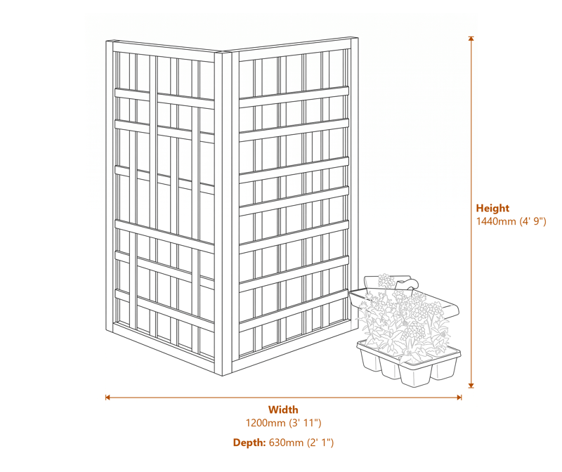 3x2 Hardwood Mini Greenhouse dimensions diagram