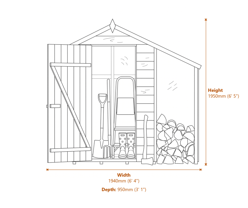 Oxford 4x3 Shed With Lean To dimensions diagram