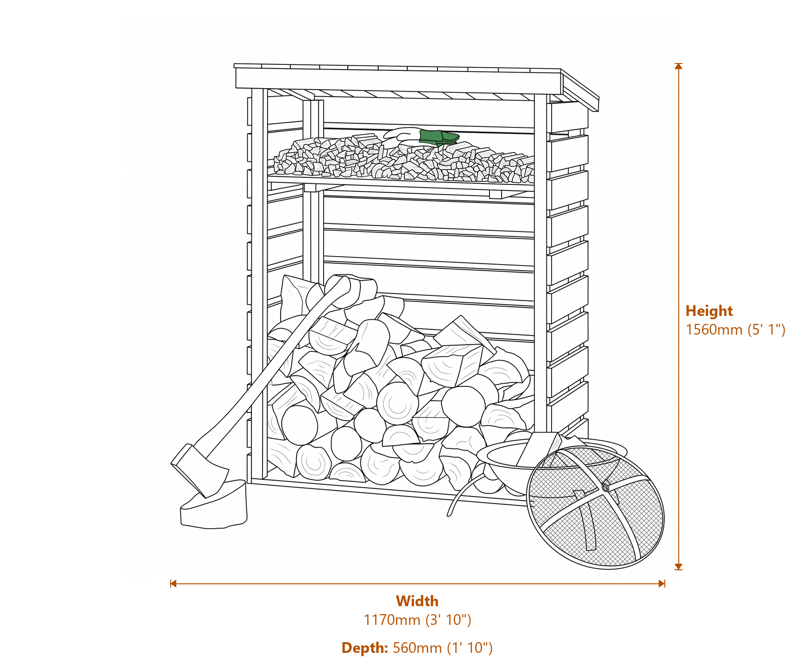 3x1 Small Log Store dimensions diagram