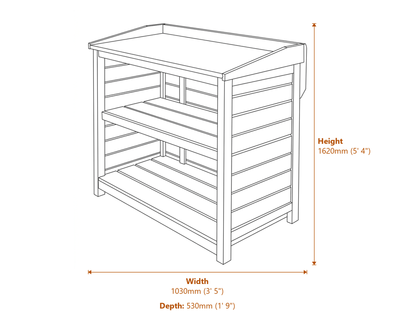 3x1 Barbeque Servery dimensions diagram