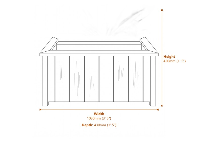 3x1 Heritage Planter Medium dimensions diagram