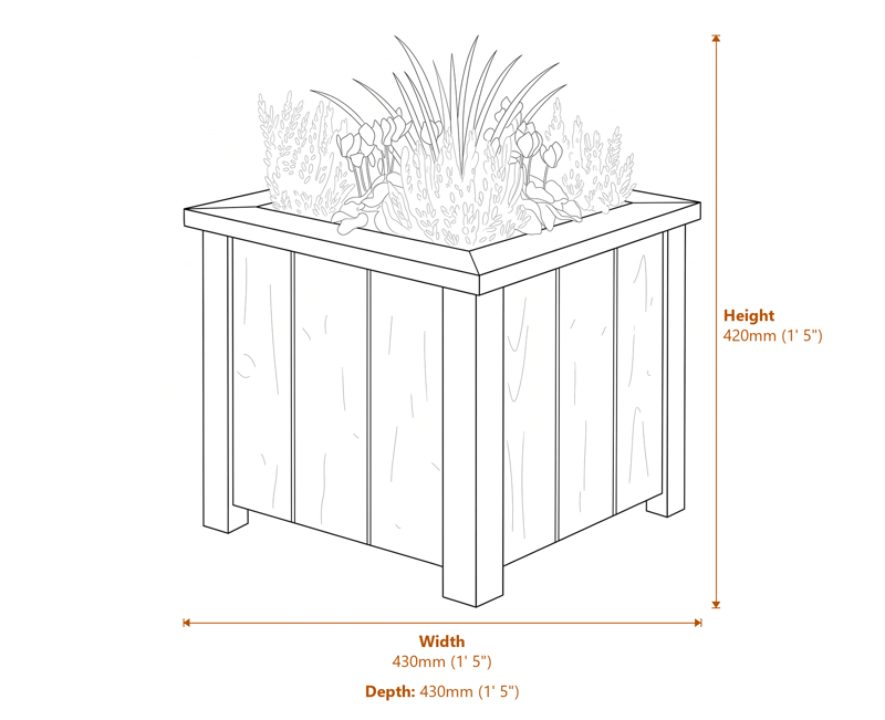 1x1 Heritage Planter Small dimensions diagram