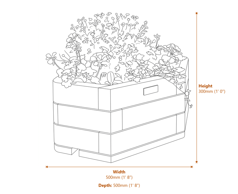 1x1 Marberry Corner Planter dimensions diagram