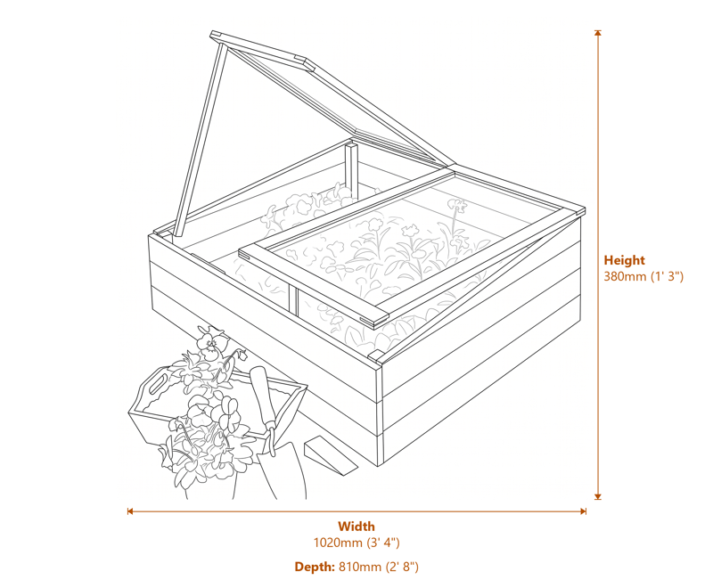 3x2 Softwood Timber Cold Frame dimensions diagram