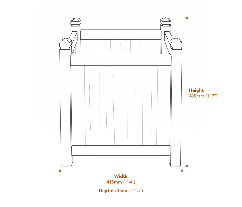 1x1 Alderley Grey Square Planter dimensions diagram