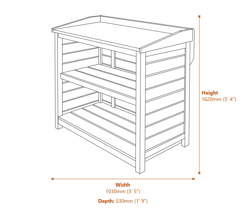 3x1 Barbeque Servery dimensions diagram
