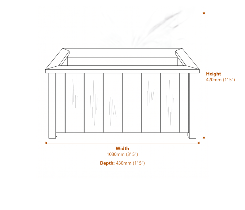 3x1 Heritage Planter Medium dimensions diagram