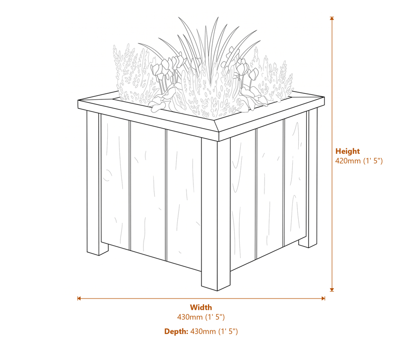 1x1 Heritage Planter Small dimensions diagram