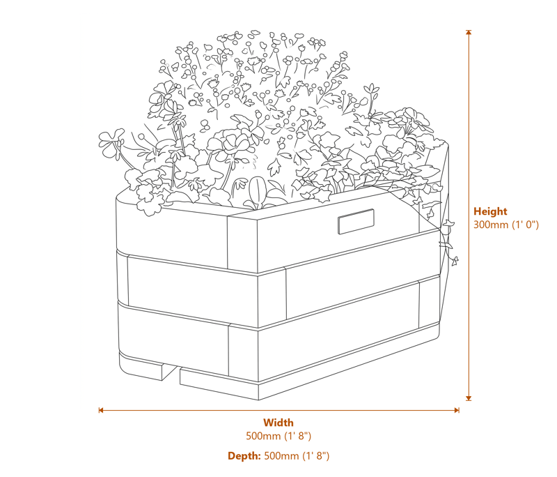 1x1 Marberry Corner Planter dimensions diagram
