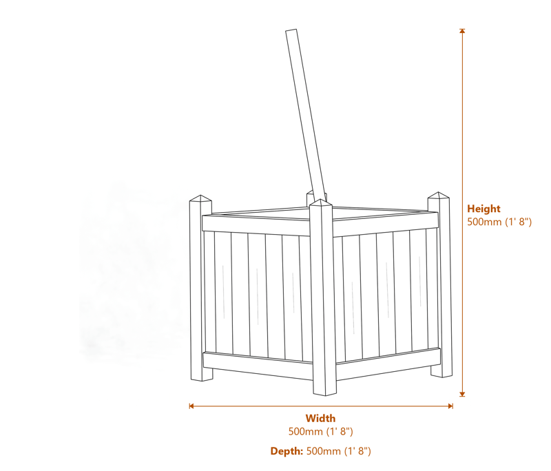 1x1 Marberry Square Planter Tub dimensions diagram