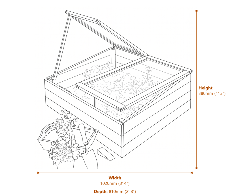 3x2 Softwood Timber Cold Frame dimensions diagram