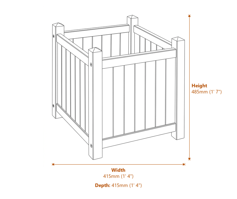 1x1 Alderley Grey Square Planter dimensions diagram