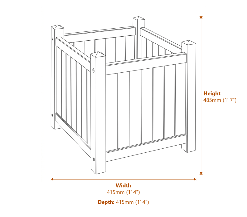 1x1 Alderley Grey Square Planter dimensions diagram