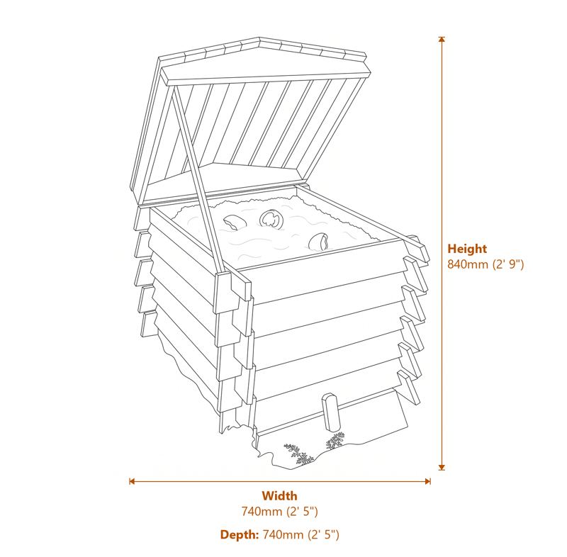 2x2 Beehive Composter dimensions diagram