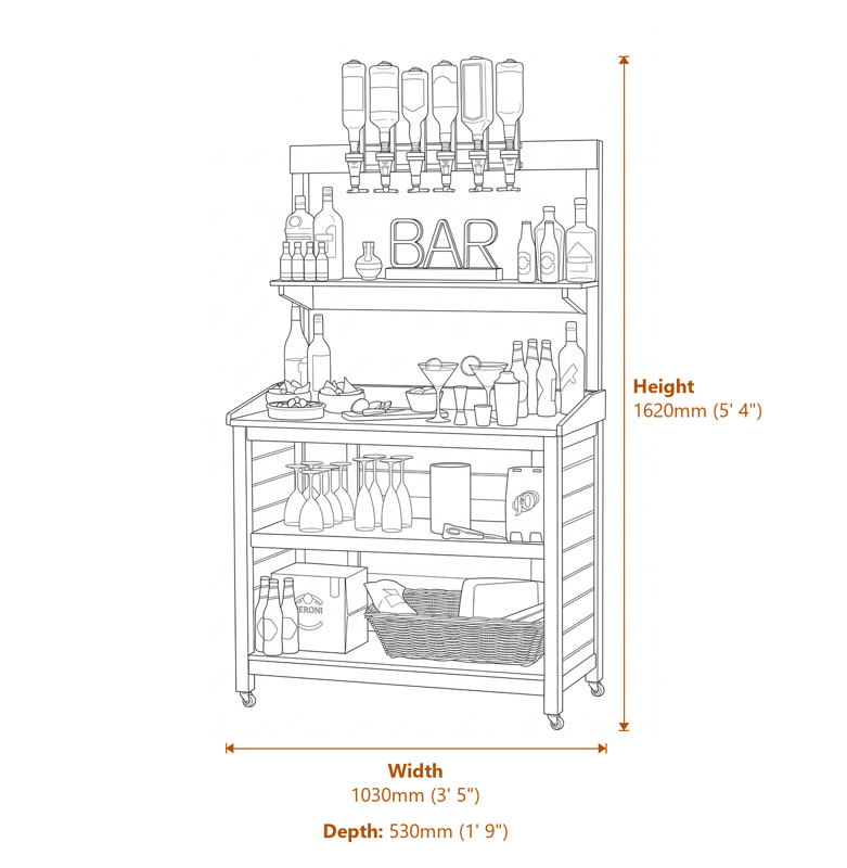 3x1 Garden Mini Bar dimensions diagram