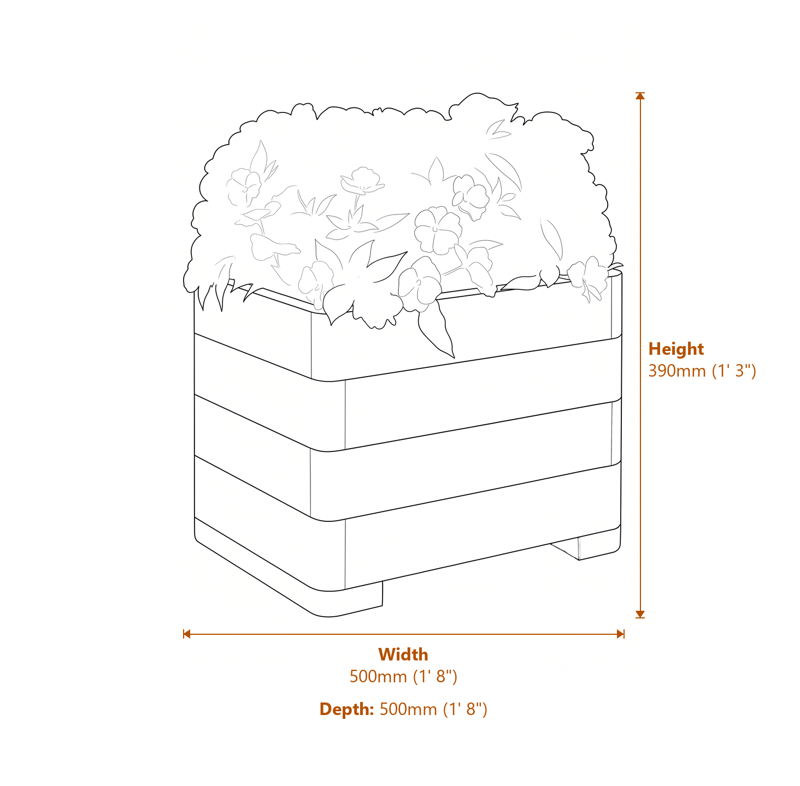 1x1 Marberry Square Planter dimensions diagram