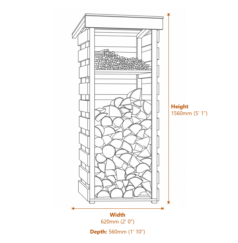 2x1 Narrow Log Store dimensions diagram