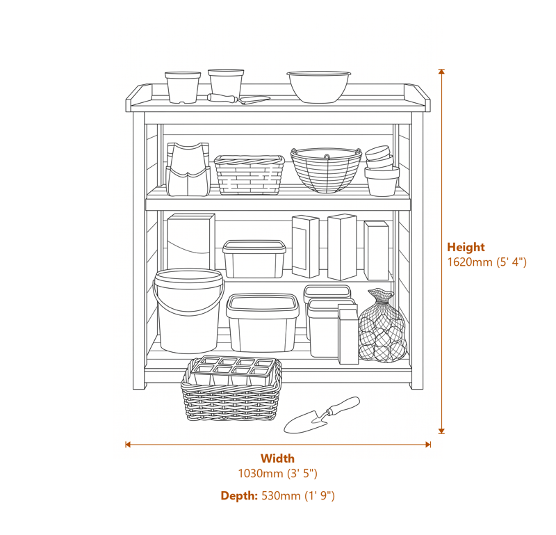 3x1 Premier Potting Station dimensions diagram