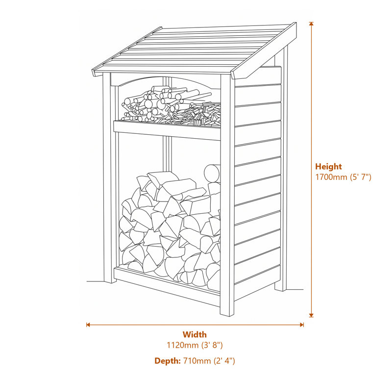 3x2 Premium Heritage Single Log Store dimensions diagram