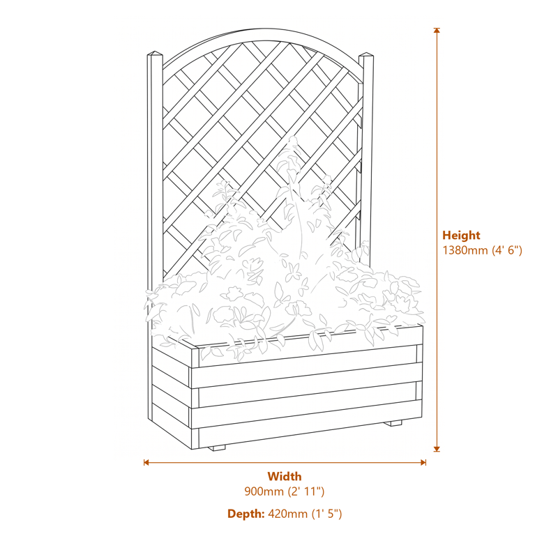 2x1 Rectangular Planter & Lattice dimensions diagram