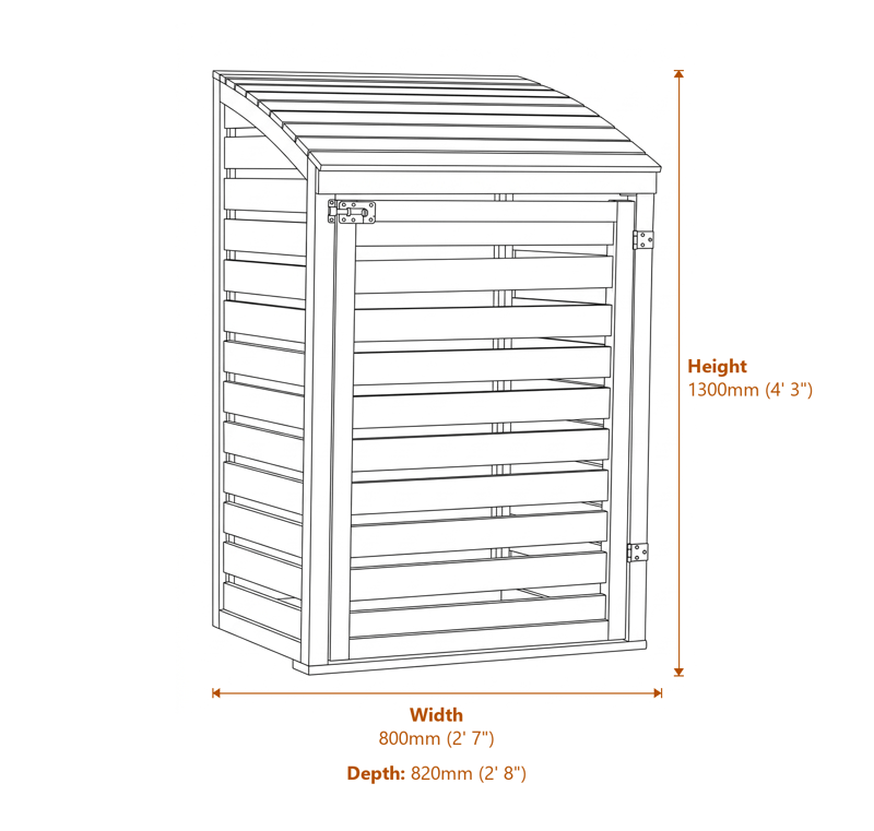 2x2 Single Bin Store dimensions diagram
