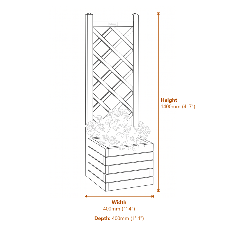 1x1 Square Planter & Lattice dimensions diagram