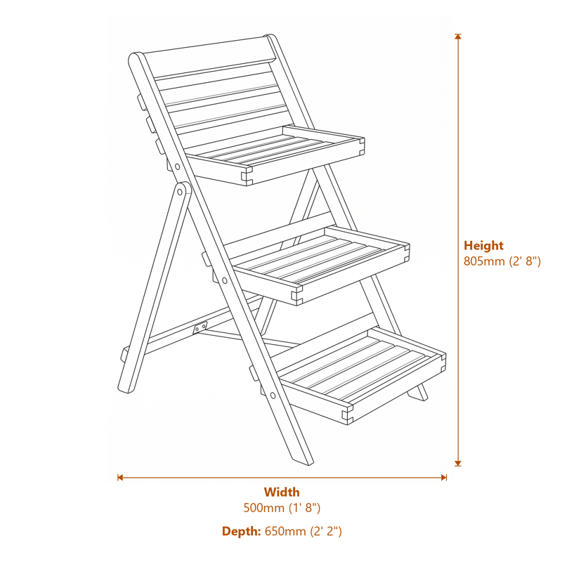 1x2 Alderley Plant Ladder Small dimensions diagram