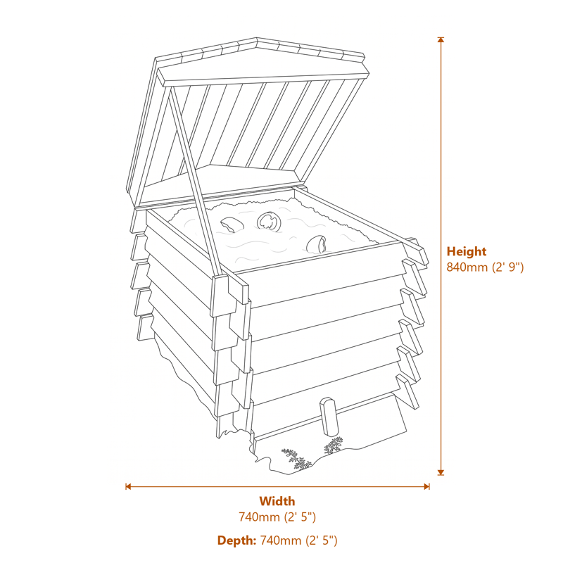 2x2 Beehive Composter dimensions diagram