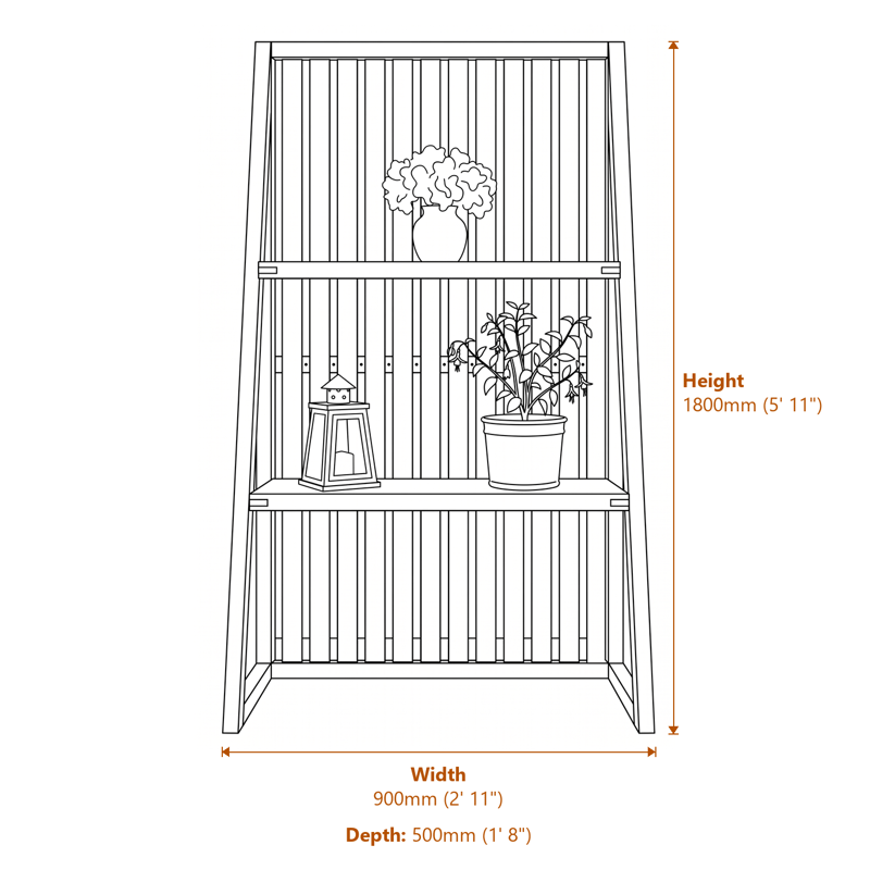 2x1 Garden Creations Plant Stand dimensions diagram