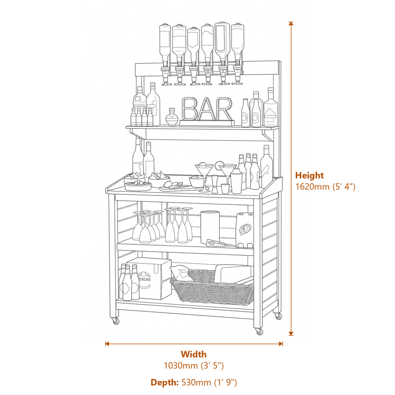 3x1 Garden Mini Bar dimensions diagram