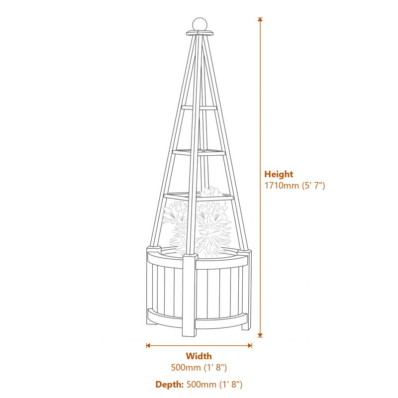 1x1 Marberry Obelisk Planter dimensions diagram