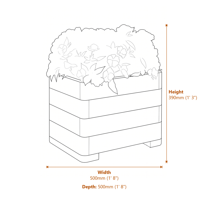 1x1 Marberry Square Planter dimensions diagram