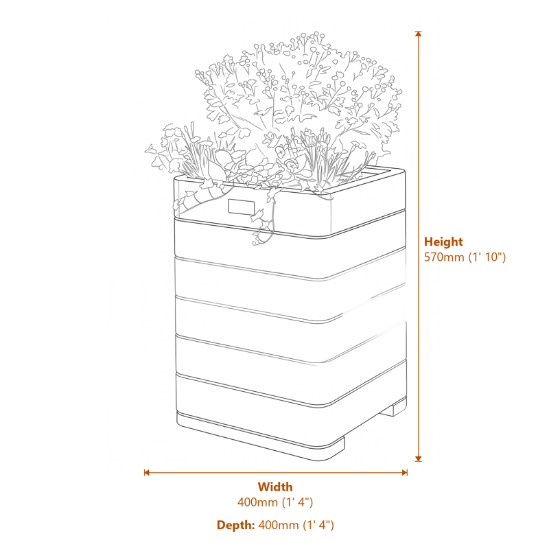 1x1 Marberry Tall Planter dimensions diagram