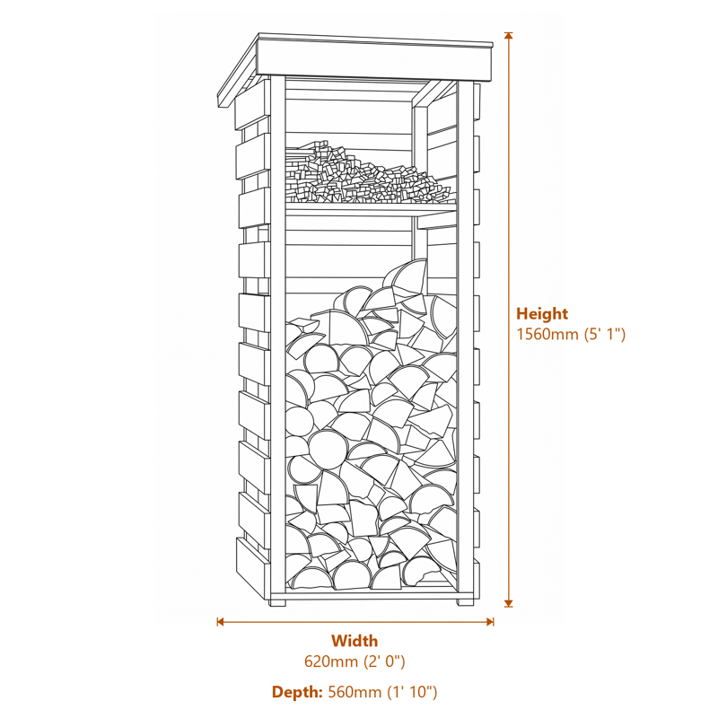 2x1 Narrow Log Store dimensions diagram