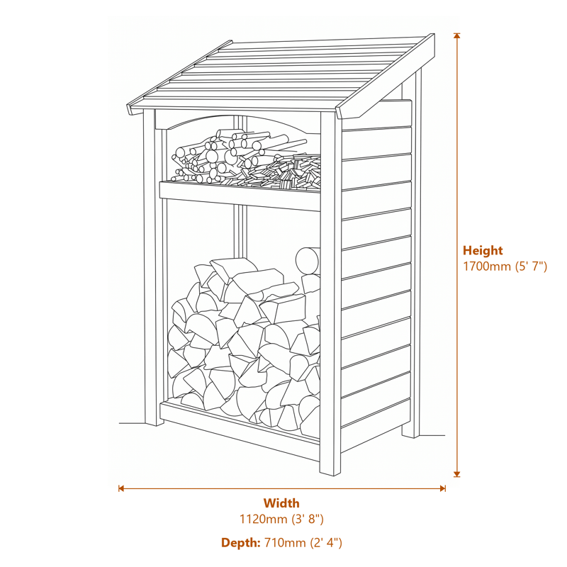 3x2 Premium Heritage Single Log Store dimensions diagram
