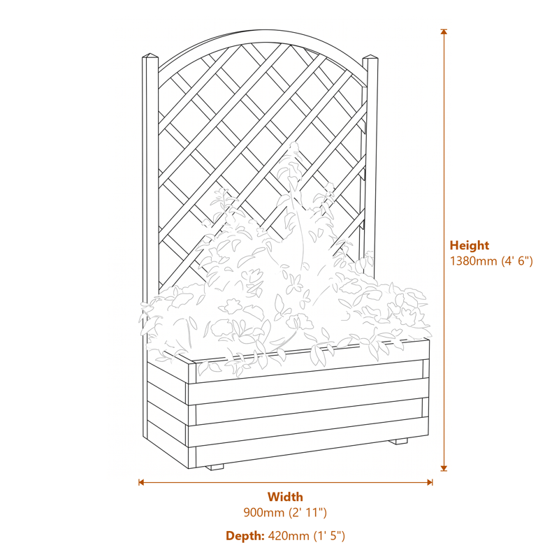 2x1 Rectangular Planter & Lattice dimensions diagram