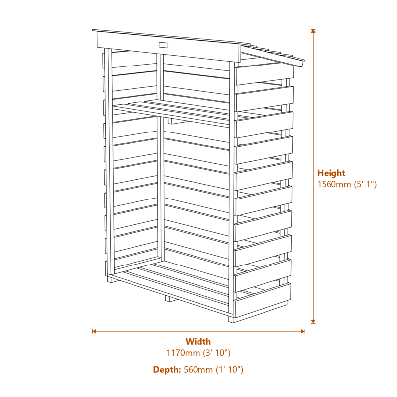 3x1 Small Log Store dimensions diagram