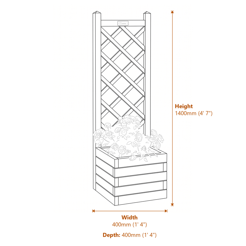 1x1 Square Planter & Lattice dimensions diagram
