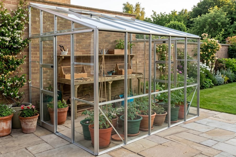 Elite Titan K800 8x8 Lean to Greenhouse fixed along a house wall