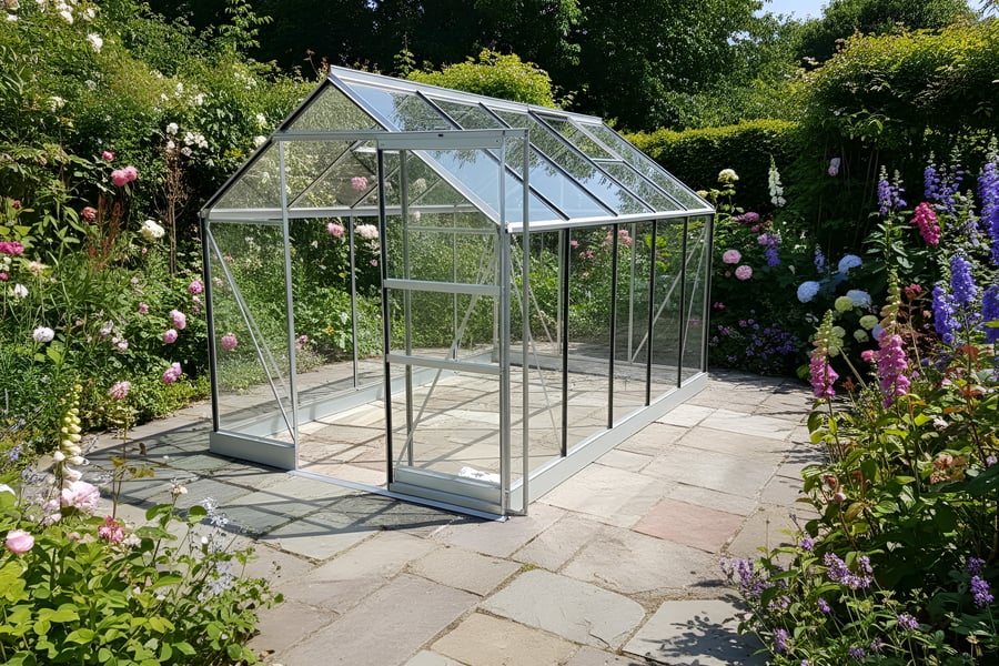 Vitavia 6x10 Apollo 6200 Greenhouse in silver aluminium in a garden