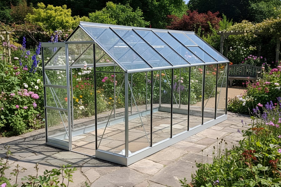 Vitavia 6x12 Apollo 7500 Greenhouse in silver aluminium in a garden